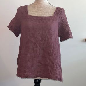 Madewell Gauze Cotton Purple Short Sleeve Blouse Shirt Womens M